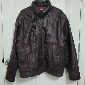 Size 44 brown leather Members Only flannel lined jacket/coat